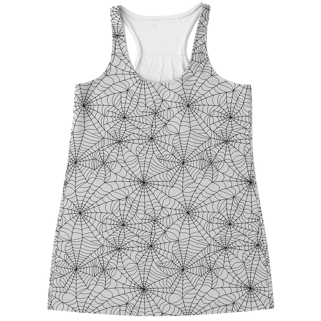 White And Black Spider Web Pattern Print Women's Racerback Tank Top
