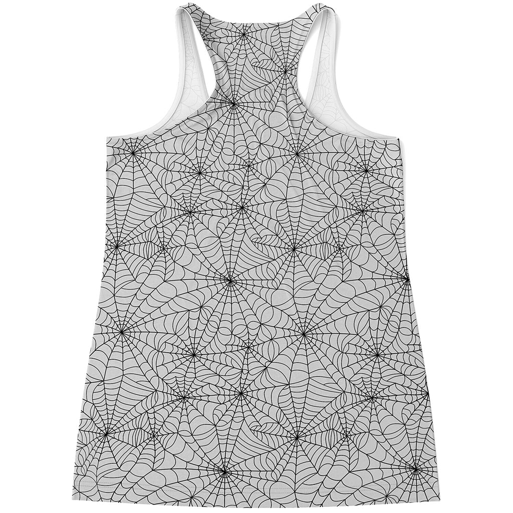 White And Black Spider Web Pattern Print Women's Racerback Tank Top
