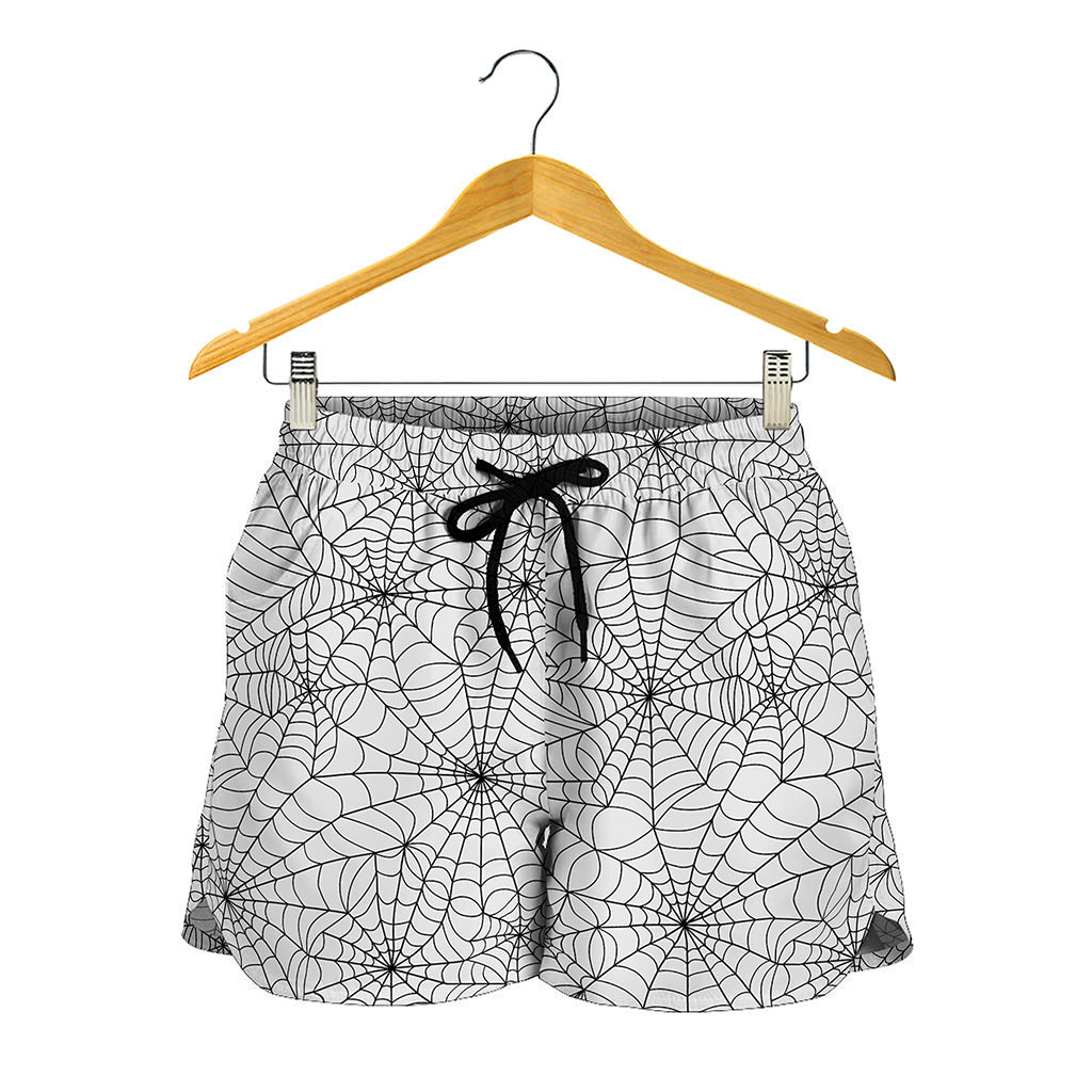 White And Black Spider Web Pattern Print Women's Shorts
