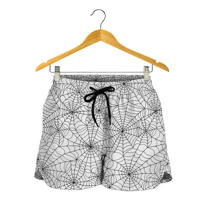 White And Black Spider Web Pattern Print Women's Shorts