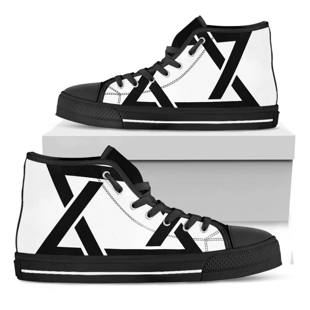 White And Black Star of David Print Black High Top Shoes