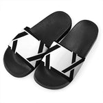 White And Black Star of David Print Black Slide Sandals