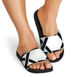 White And Black Star of David Print Black Slide Sandals