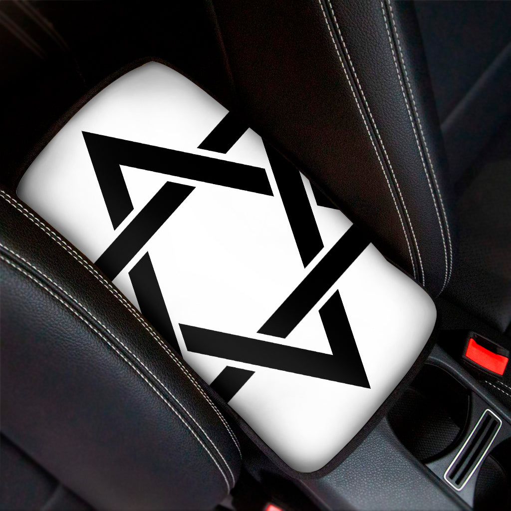 White And Black Star of David Print Car Center Console Cover