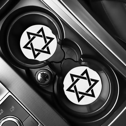 White And Black Star of David Print Car Coasters