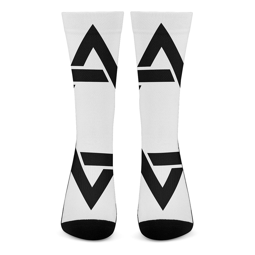 White And Black Star of David Print Crew Socks