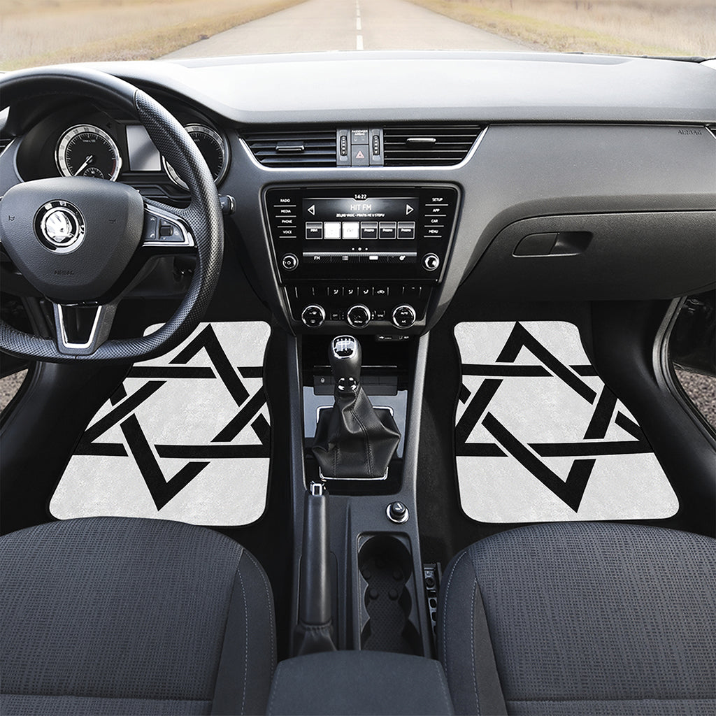 White And Black Star of David Print Front and Back Car Floor Mats