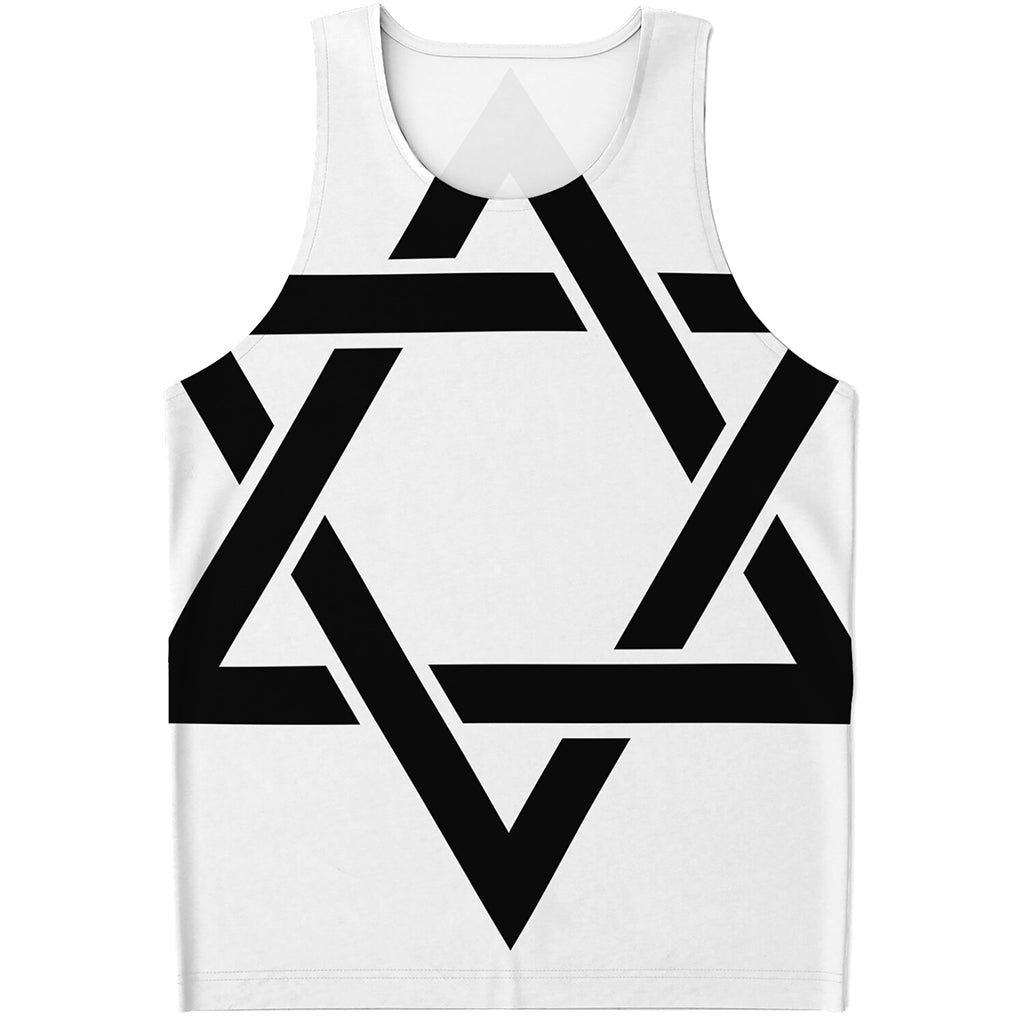 White And Black Star of David Print Men's Tank Top