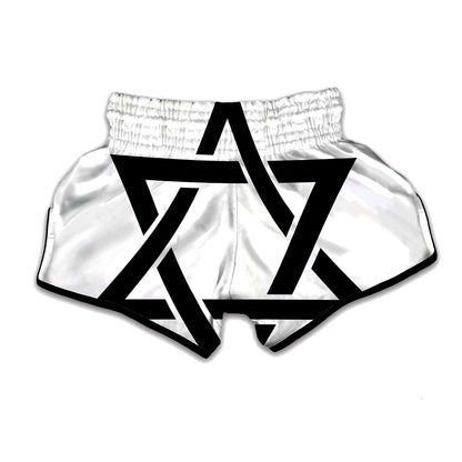 White And Black Star of David Print Muay Thai Boxing Shorts