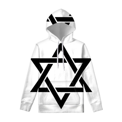 White And Black Star of David Print Pullover Hoodie