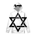 White And Black Star of David Print Pullover Hoodie