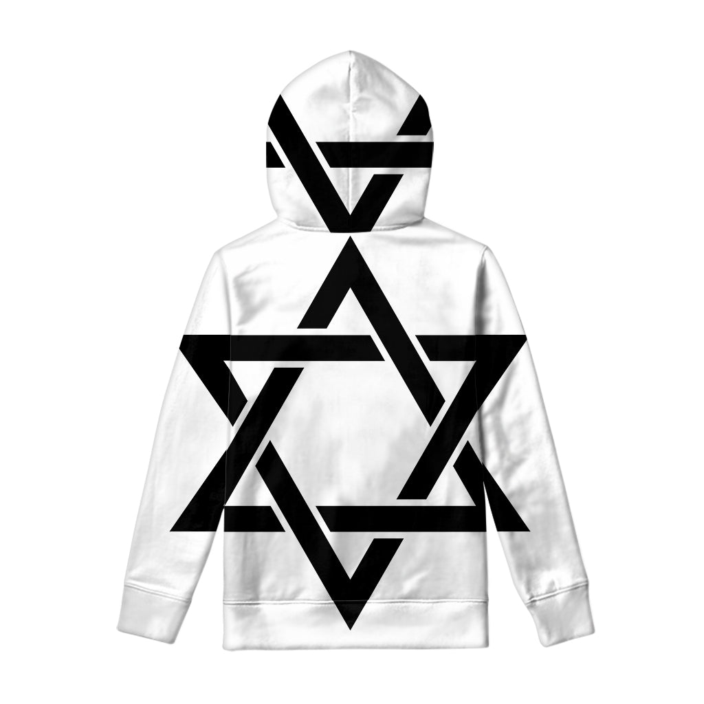 White And Black Star of David Print Pullover Hoodie