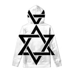 White And Black Star of David Print Pullover Hoodie
