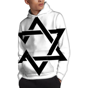 White And Black Star of David Print Pullover Hoodie