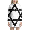 White And Black Star of David Print Pullover Hoodie Dress