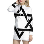 White And Black Star of David Print Pullover Hoodie Dress
