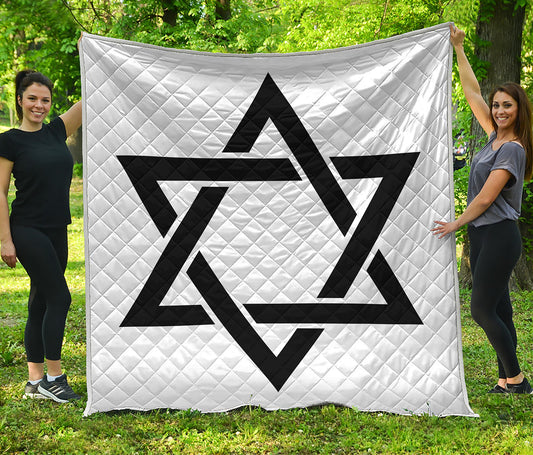 White And Black Star of David Print Quilt