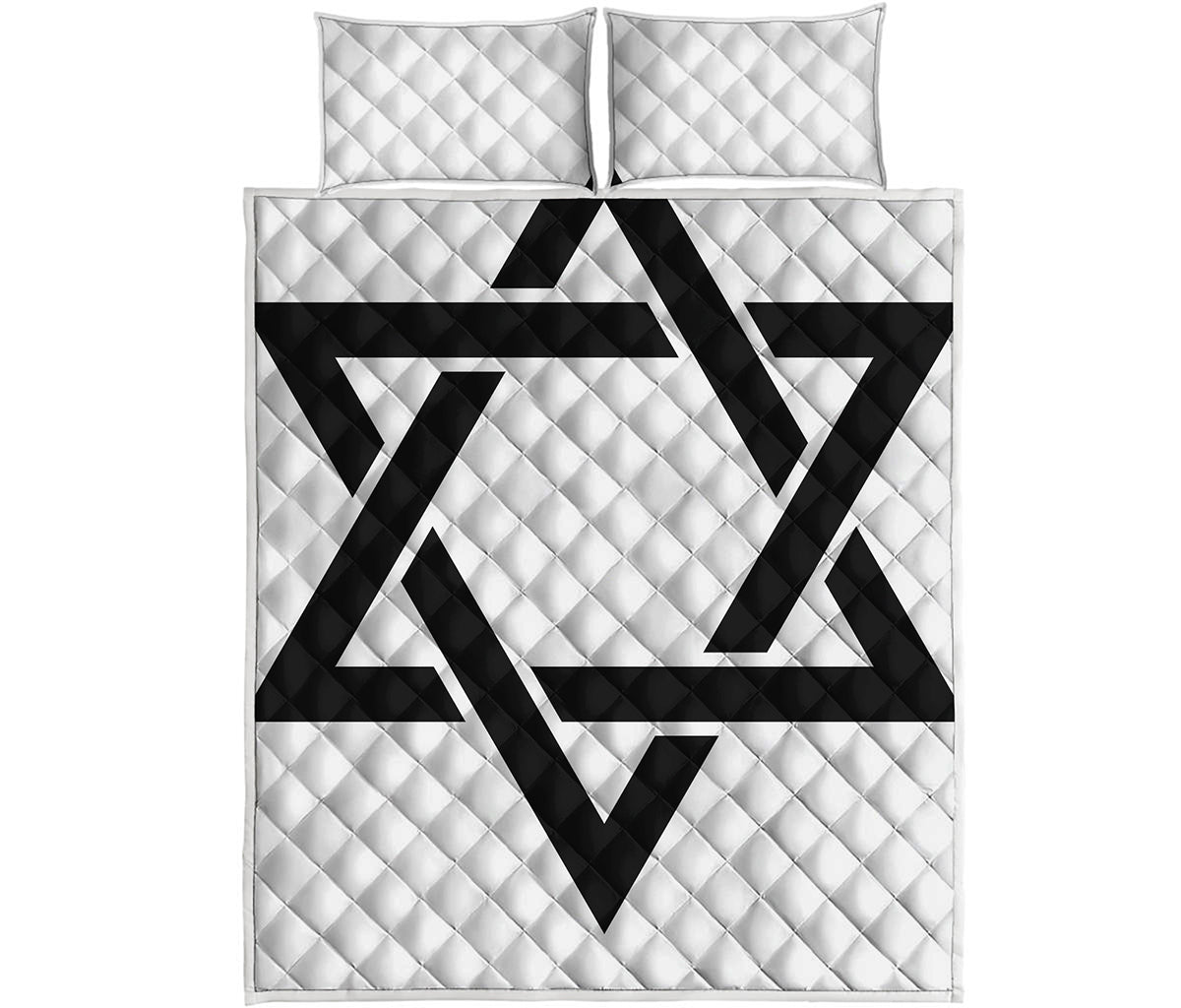 White And Black Star of David Print Quilt Bed Set