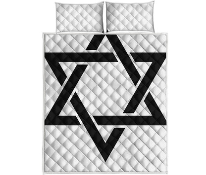 White And Black Star of David Print Quilt Bed Set