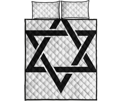 White And Black Star of David Print Quilt Bed Set