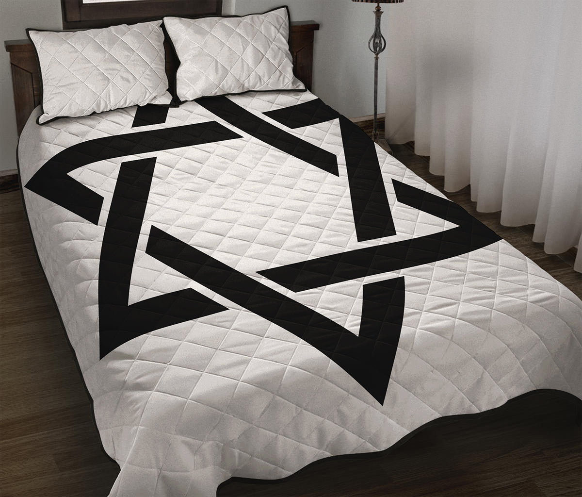 White And Black Star of David Print Quilt Bed Set