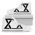 White And Black Star of David Print White High Top Shoes