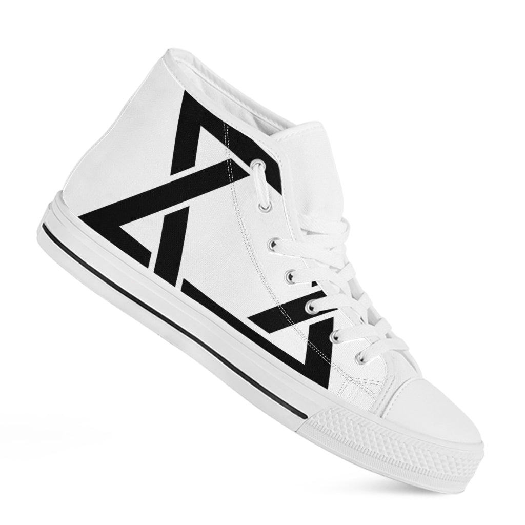 White And Black Star of David Print White High Top Shoes
