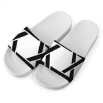 White And Black Star of David Print White Slide Sandals