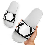 White And Black Star of David Print White Slide Sandals