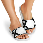 White And Black Star of David Print White Slide Sandals