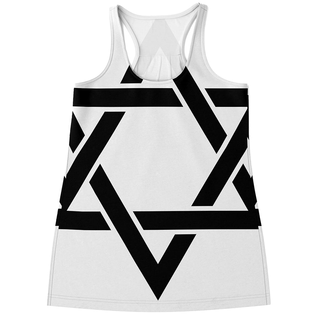 White And Black Star of David Print Women's Racerback Tank Top