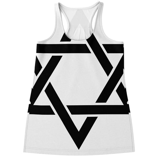 White And Black Star of David Print Women's Racerback Tank Top