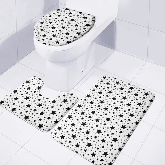 White And Black Star Pattern Print 3 Piece Bath Mat Set