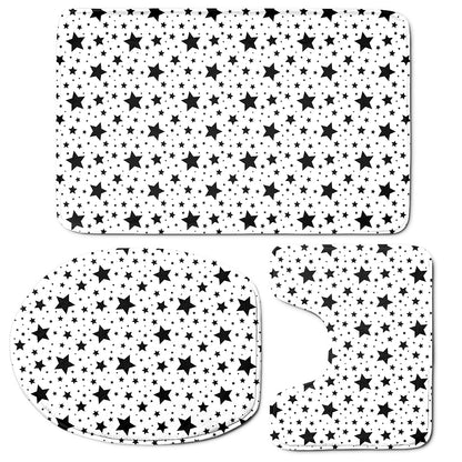 White And Black Star Pattern Print 3 Piece Bath Mat Set
