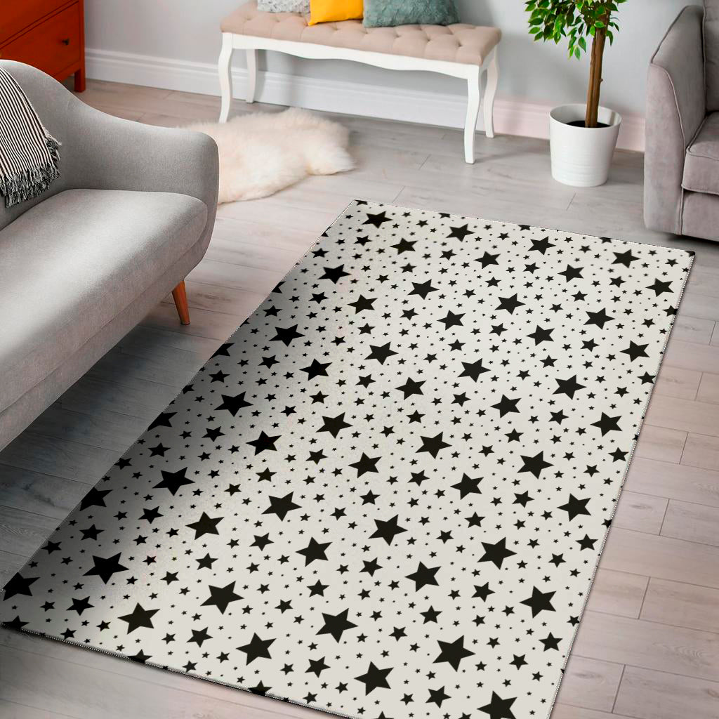 White And Black Star Pattern Print Area Rug