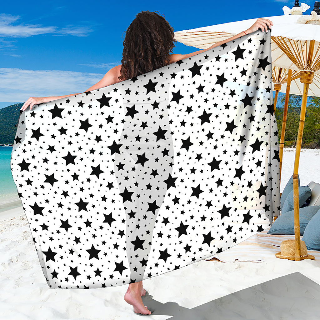 White And Black Star Pattern Print Beach Sarong Wrap