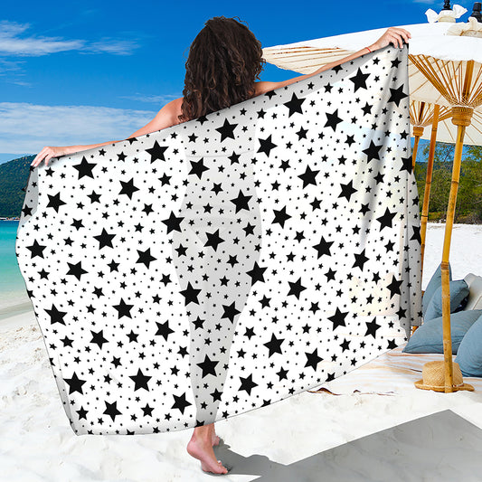 White And Black Star Pattern Print Beach Sarong Wrap