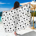 White And Black Star Pattern Print Beach Sarong Wrap