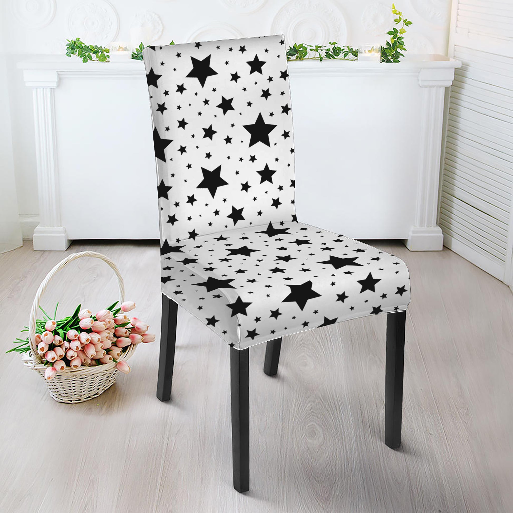 White And Black Star Pattern Print Dining Chair Slipcover