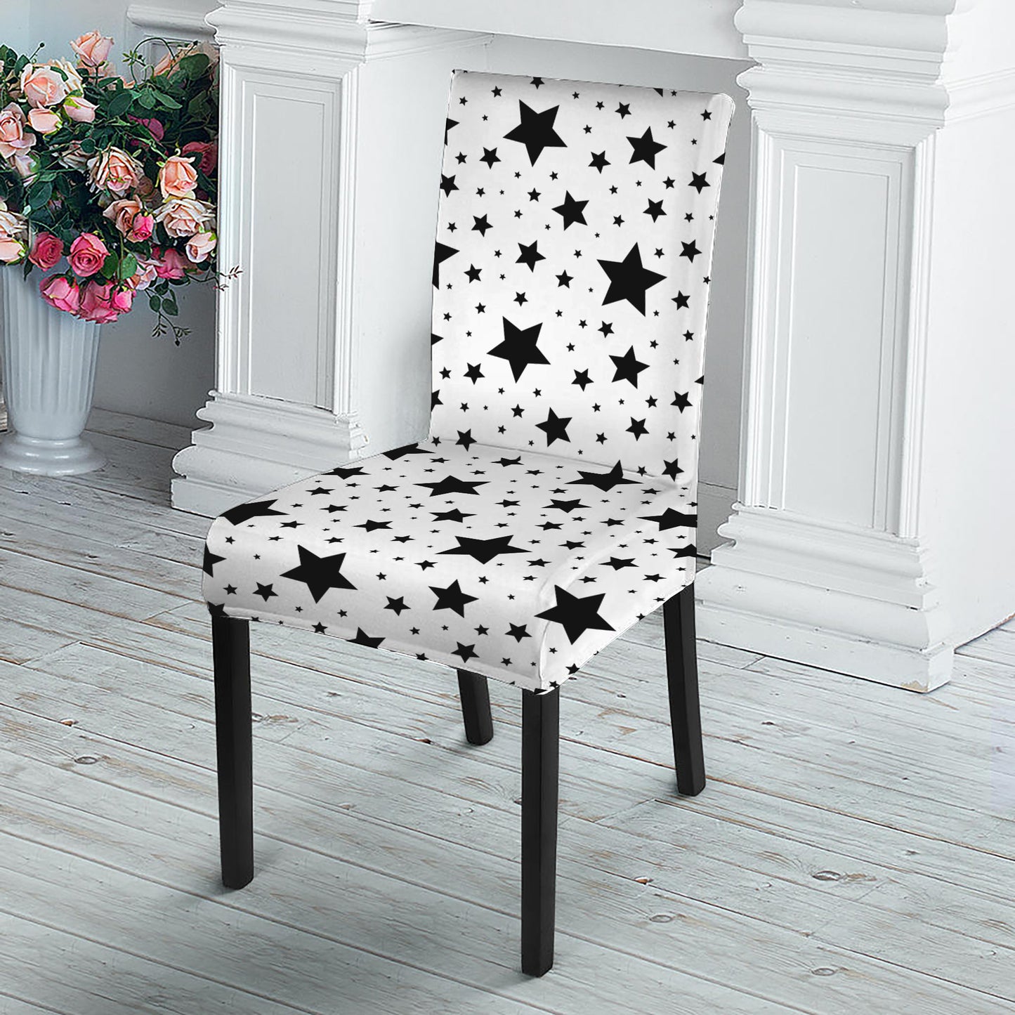 White And Black Star Pattern Print Dining Chair Slipcover