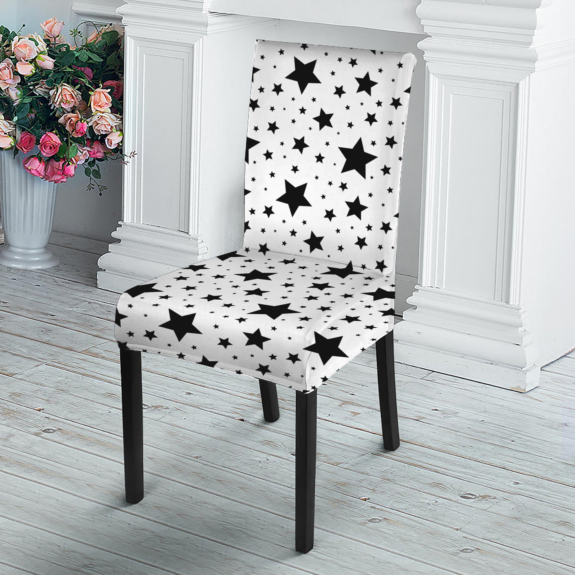 White And Black Star Pattern Print Dining Chair Slipcover