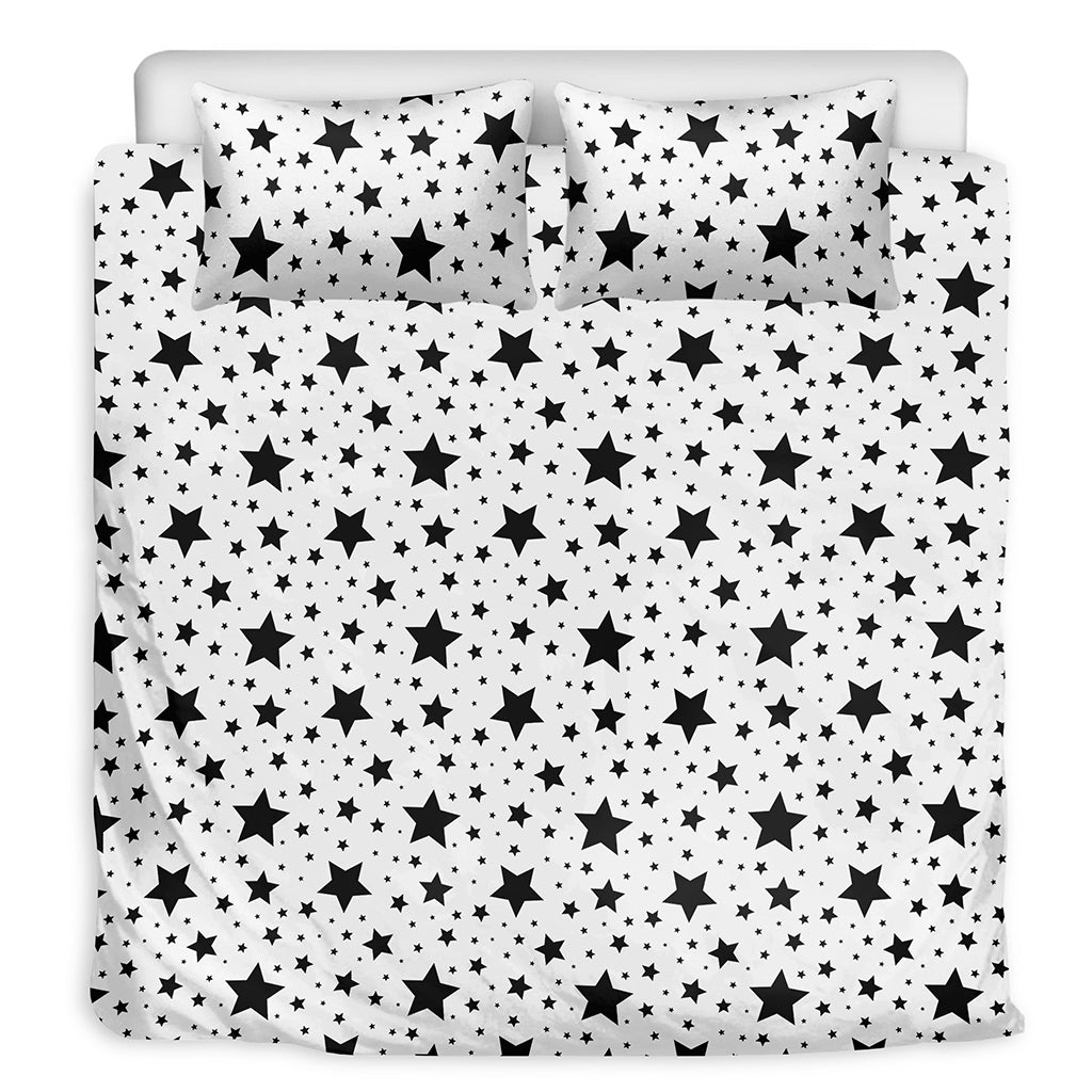 White And Black Star Pattern Print Duvet Cover Bedding Set