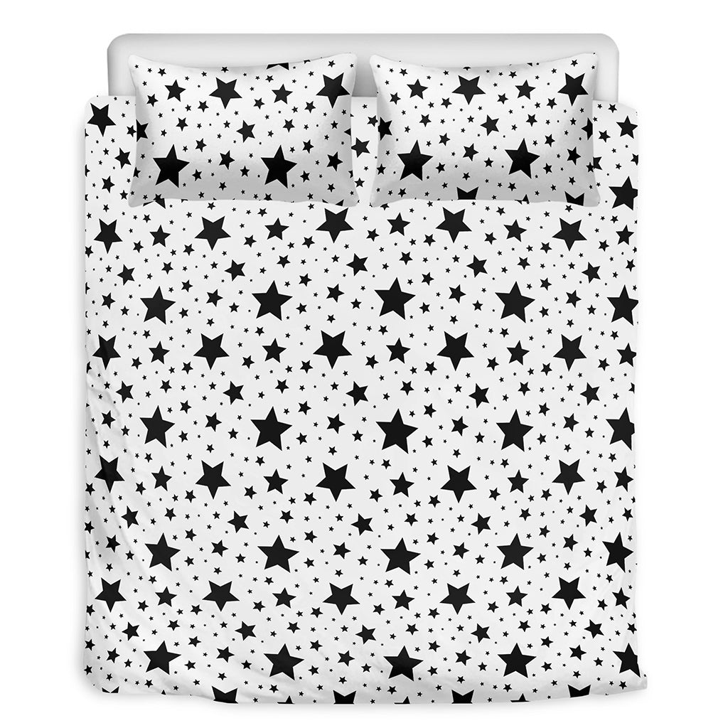 White And Black Star Pattern Print Duvet Cover Bedding Set