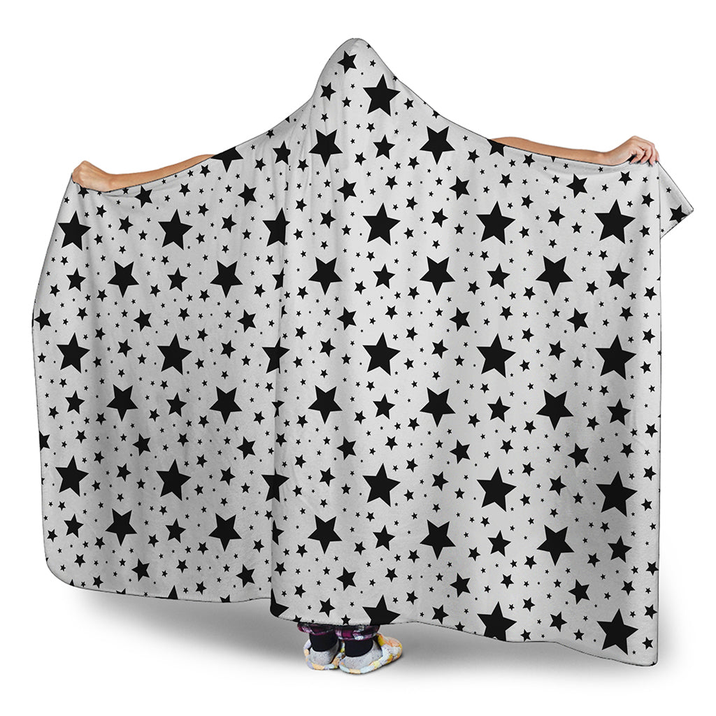 White And Black Star Pattern Print Hooded Blanket