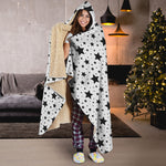 White And Black Star Pattern Print Hooded Blanket