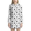 White And Black Star Pattern Print Pullover Hoodie Dress