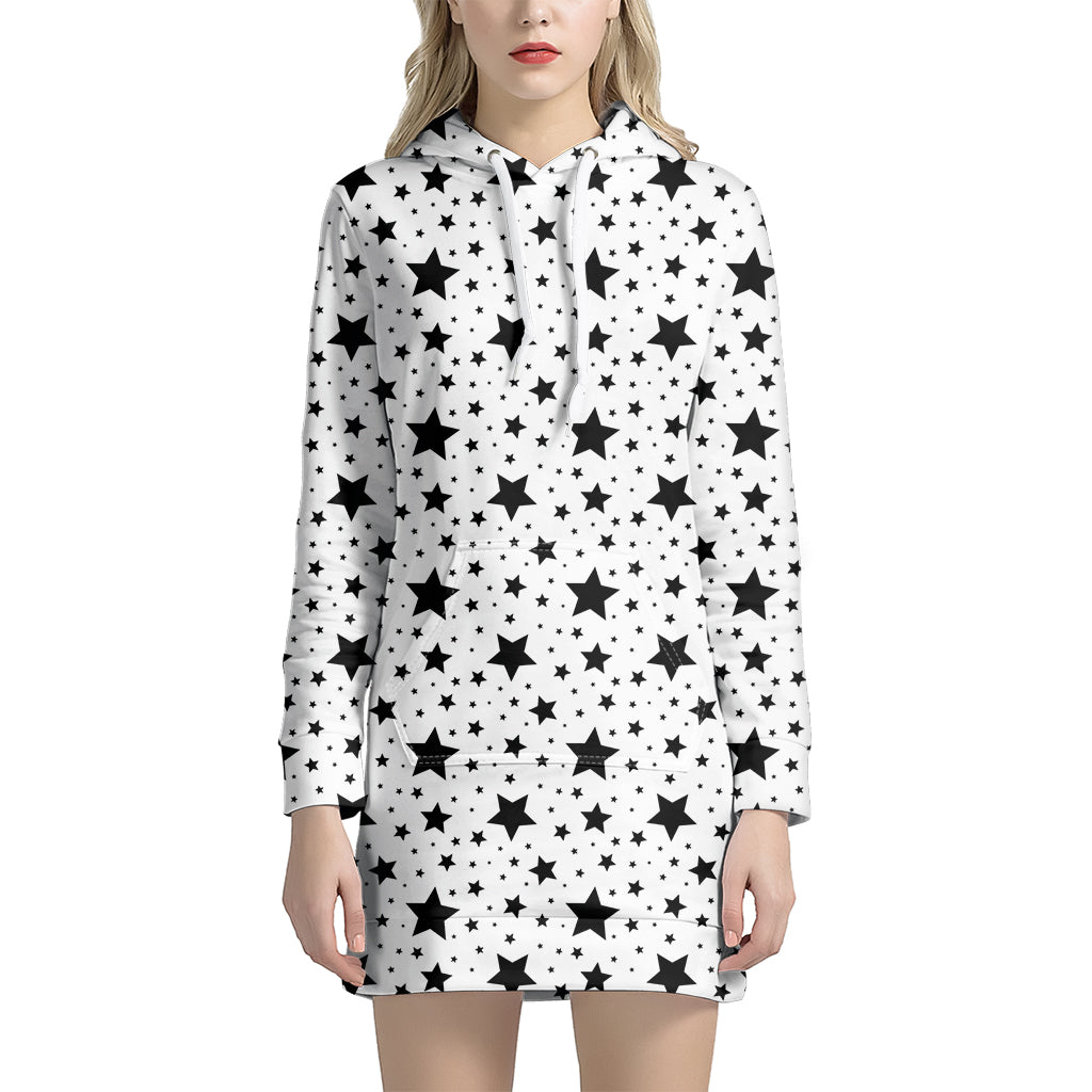 White And Black Star Pattern Print Hoodie Dress