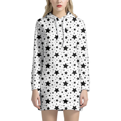 White And Black Star Pattern Print Hoodie Dress