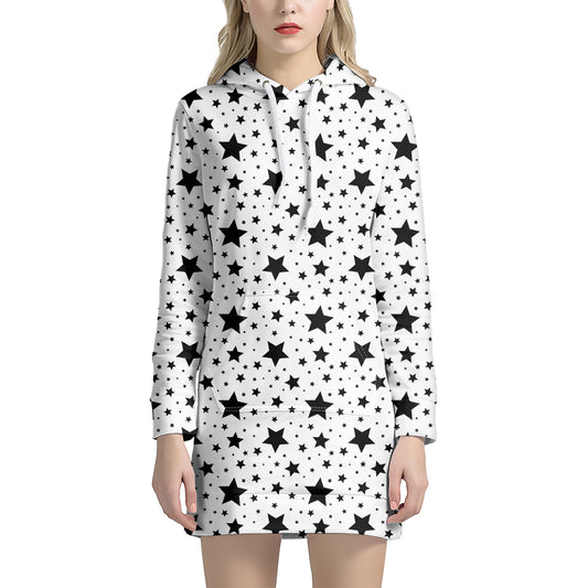 White And Black Star Pattern Print Hoodie Dress