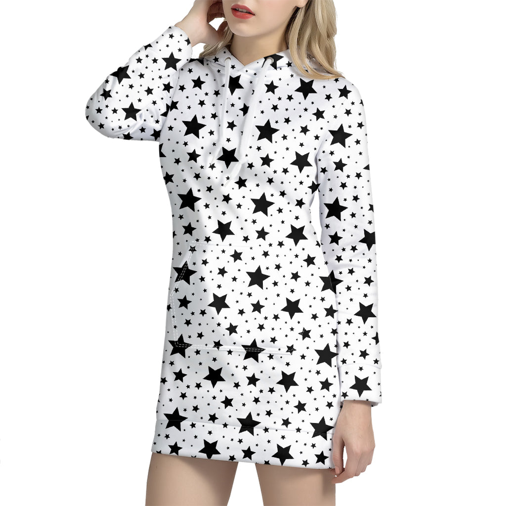 White And Black Star Pattern Print Hoodie Dress